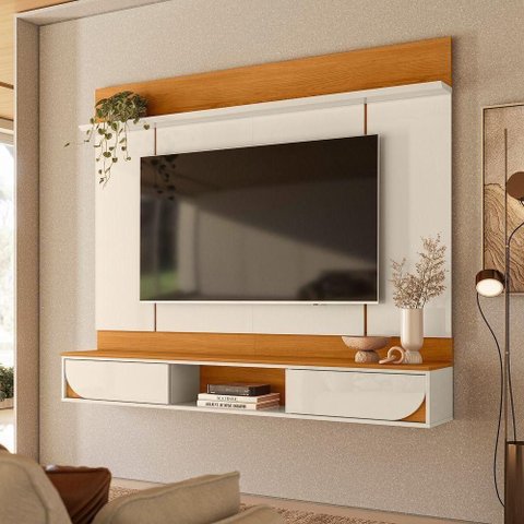 Rack Aura para TV até 65 Polegadas 182cm MDP Laqueado Off White Madetec Móveis