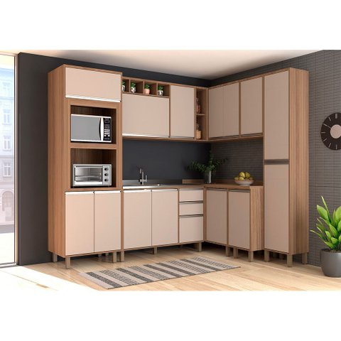 Armário de Cozinha Completa 8 Peças sem Tampo de 120 Vanilla com Connect Lari Luciane Móveis