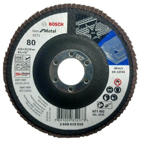 Disco Flap Curvo Bestfor para Metal 115mm Grão 80 - 2608619010-000 - Bosch