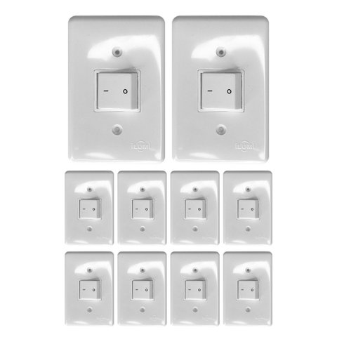 Kit 10 Interruptor 1 Modulo Bipolar Ilumi para Embutir 4x2 250v 10a Cor:branco