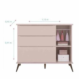 Cômoda Melinda Rosê 100% mdf 3 Gavetas e 1 Porta - Phoenix Baby - 2