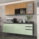 Ver imagem 1 de Cozinha Compacta Azaleia 8 Portas e 3 Gavetas com Divisor de Talheres Mármore Lunar/verde Mar/freijó