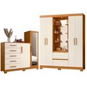 Ver imagem 1 de Guarda Roupa Solteiro 4 Portas Capelinha Olimpia e Cômoda New Master Cinamomo Off White - Móveis Alb