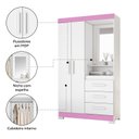 Ver imagem 5 de Guarda-Roupa Solteiro com Espelho e 2 Portas Branco/New/Rosa