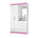 Ver mais imagens de Guarda-Roupa Solteiro com Espelho e 2 Portas Branco/New/Rosa