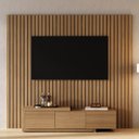 Ver imagem 1 de Rack Extensível com Painel Ripado TV 75 Polegadas Planejado 200x180cm Aruá CabeCasa MadeiraOriginals