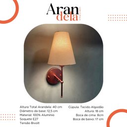 Luminaria de Parede Rose Gold Quarto Solteiro com Interruptor Cupula Bege Algodao + Lampada 3000k Bq - 4