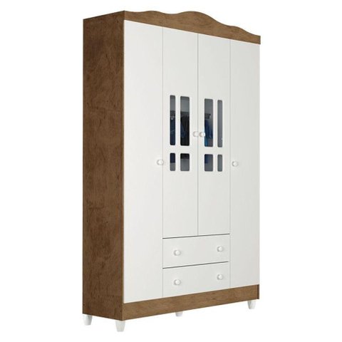 Guarda Roupa Infantil Ariel 4 Portas Branco Acetinado Amadeirado - Carolina Móveis