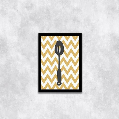 Quadro Cozinha Escumadeira 45x34cm - com vidro:Madeira branca