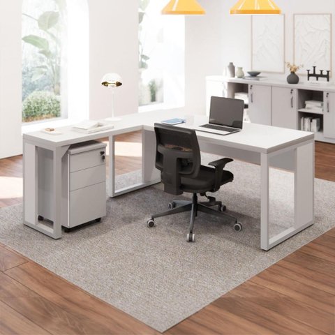 Mesa de Escritório em L 170 cm X 160 cm 40mm Pés Metal com Gaveteiro F5 Office Cor:Cinza