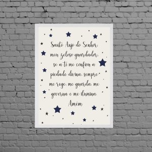 Quadro Santo Anjo Do Senhor Estrelinhas 45x34cm:Madeira preta