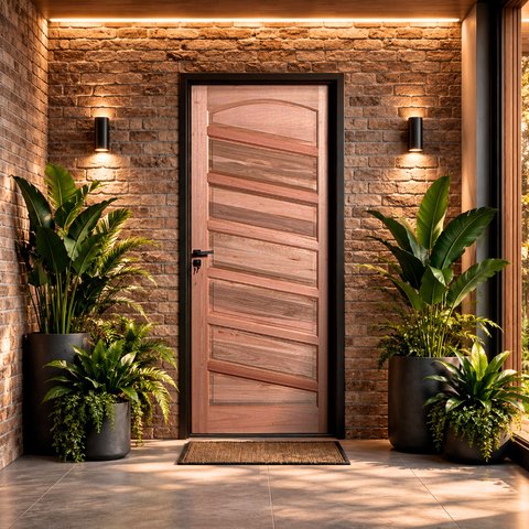 Kit Porta de Madeira Maciça Topázio Eucalipto 210x82cm Batente 14cm Abertura Esquerda  Uniportas