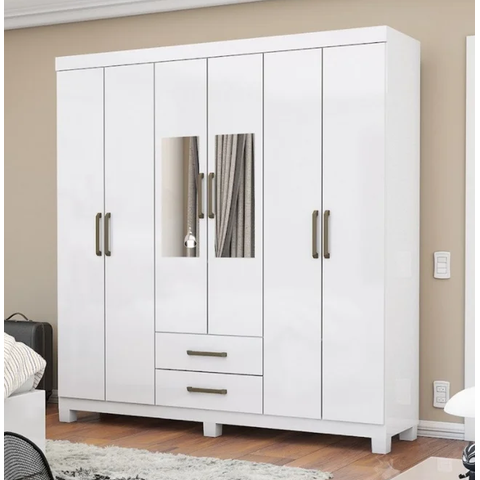 Guarda Roupa Áries com Espelho e Pés Branco - Carioca