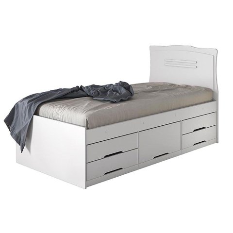 Cama Solteiro Júlia 5 Gavetas Multifuncional Branco - Conquista
