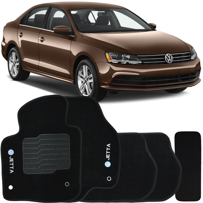 Jogo de Tapete Automotivo Carpete Volkswagem Vw Jetta 2011 À 2018 Soft Logo Bordado Preto 5 Peças - 2