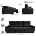 Ver imagem 2 de Sofá Retrátil e Reclinável 2.50m Molas Ensacadas e Costura Tripla Cama inBox Nobre Suede Preto