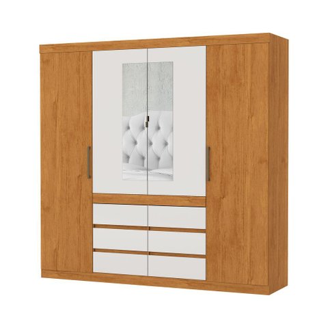 Guarda Roupa Imperio 6 Gavetas com Espelho Carioca Moveis Cinamomo/off White