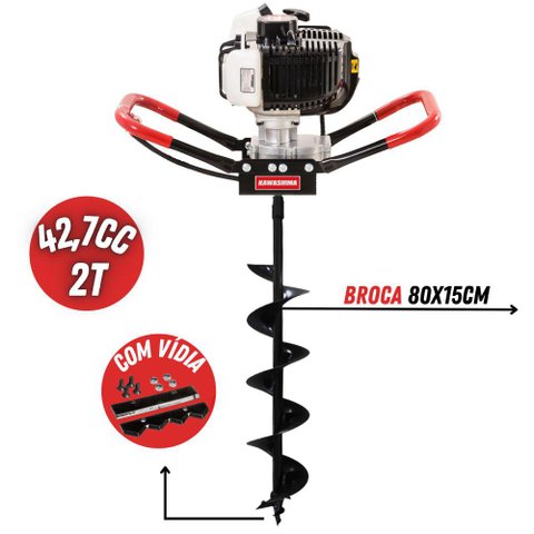 Perfurador de Solo Kawashima ED43EBS á Gasolina 2T Com Broca Vídia 80x15cm Para Todos Tipos de