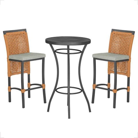 Mesa Bistrô com 2 Banquetas Roma Preta Corda Náutica 3 Trama Terra Cota