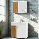 Ver imagem 2 de Gabinete Espelheira e Cuba Branca 70cm Munique Branco Ripado Bechara