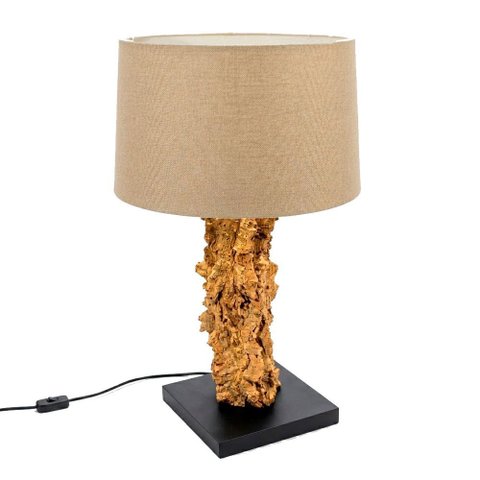Abajur Decorativo em Madeira com Base em Metal e Cúpula em Tecido 56x36cm para Sala e Quarto