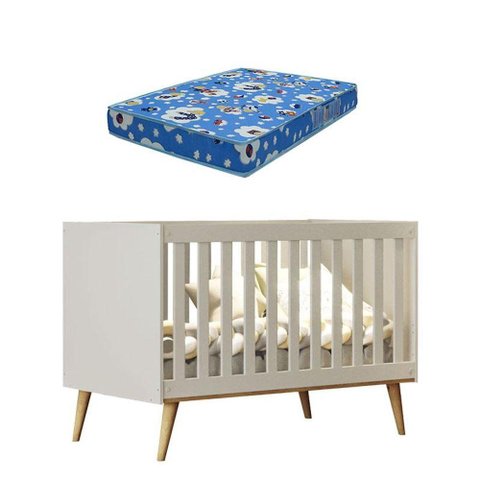 Berço Americano Ludmila Off White Bétula com Colchão Ortobom - Carolina Baby