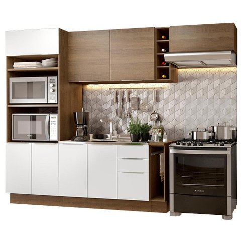 Armário de Cozinha Completa 290cm Rustic/Branco/Rustic Stella Madesa 02
