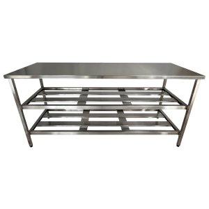 Mesa Aço Inox Industrial 170x70x90 Cm Prateleira Dupla Fenestrada Nortinox