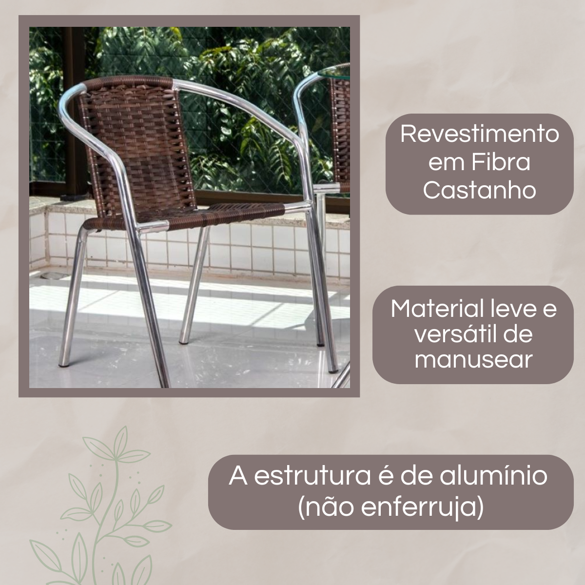 Kit 4 Cadeiras Alumínio Fibra Varanda Área Externa Jardim Centro Jogo Cadeira Leve Resistente - 4