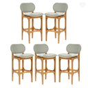 Ver imagem 1 de Kit 5 Banquetas Alta Estofada Rafine Madeira Maciça Castanho Linho Verde