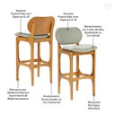 Ver imagem 3 de Kit 5 Banquetas Alta Estofada Rafine Madeira Maciça Castanho Linho Verde