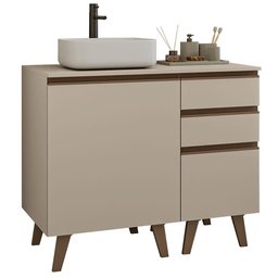Gabinete para Banheiro 100cm 1 Porta 3 Gavetas Crema Nice Madesa 04 - 2 Gabinete para Banheiro 100cm 1 Porta 3 Gavetas Crema Nice Madesa 04 - 2
