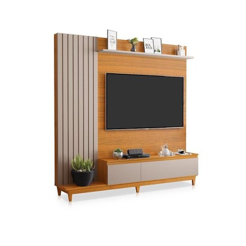 Home para TV Ravel 65 Polegadas MDF Ripado Frisado Mani Freijo Casah