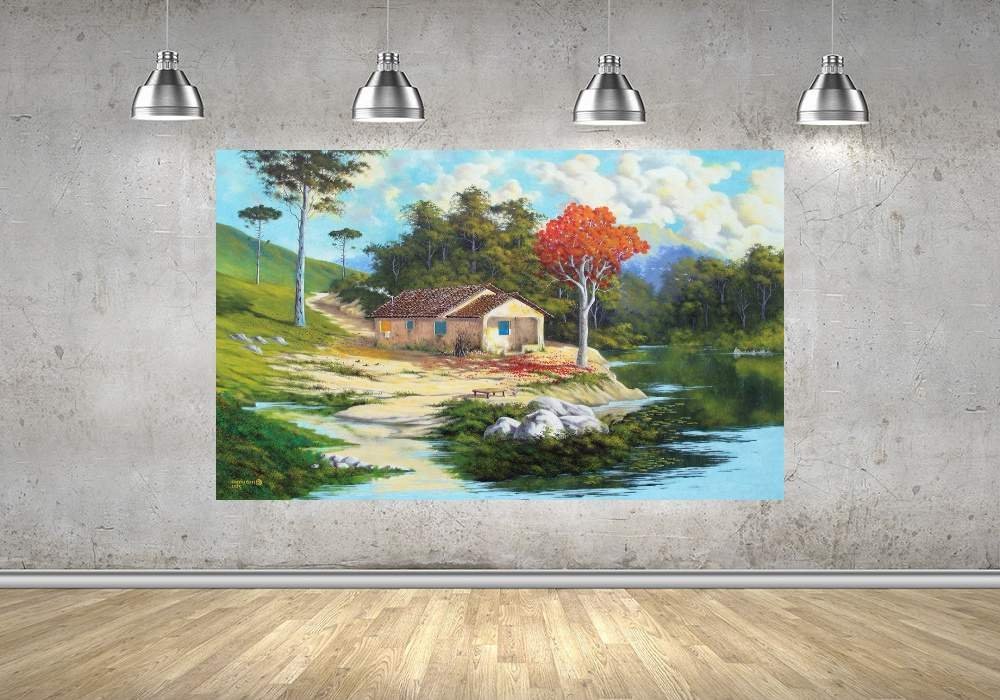 Quadro Pintura Paisagem Óleo Sobre Tela 3011: 80cm (A) x 130cm (L) - 4