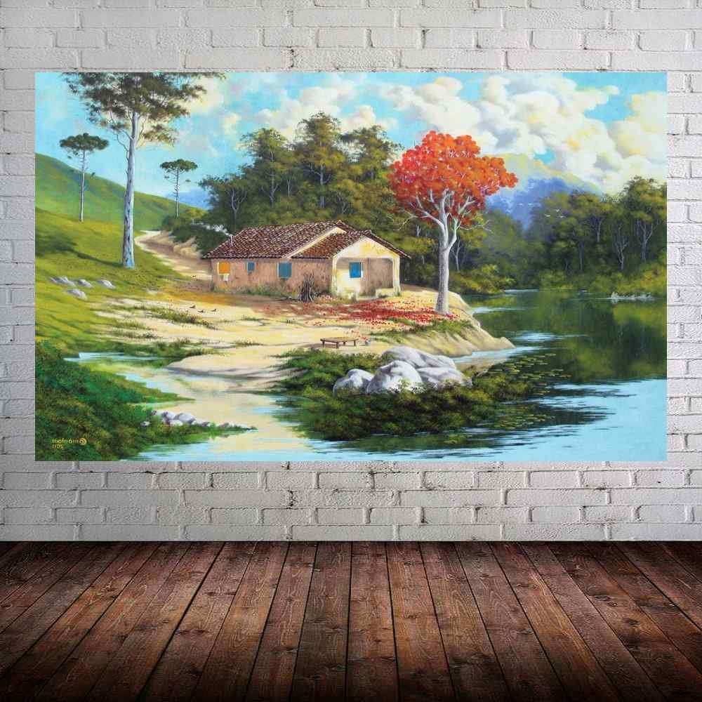 Quadro Pintura Paisagem Óleo Sobre Tela 3011: 80cm (A) x 130cm (L)