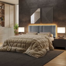 Cabeceira Estofada Cama Casal Queen Size com Led Moderna 160 Cm:linho Cinza - 1