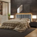 Ver imagem 1 de Cabeceira Estofada Cama Casal Queen Size com Led Moderna 160 Cm:linho Cinza