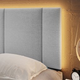 Cabeceira Estofada Cama Casal Queen Size com Led Moderna 160 Cm:linho Cinza - 4
