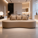 Ver imagem 5 de Sofá Tóquio Puff Orgânico Suede 200cm com 3 Almofadas Design Curvo Luxo para Sala e Recepção:Bege