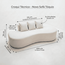 Ver imagem 2 de Sofá Tóquio Puff Orgânico Suede 200cm com 3 Almofadas Design Curvo Luxo para Sala e Recepção:Bege