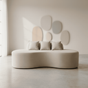 Ver imagem 7 de Sofá Tóquio Puff Orgânico Suede 200cm com 3 Almofadas Design Curvo Luxo para Sala e Recepção:Bege