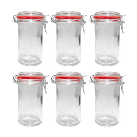 Kit 6 Potes Hermético Vidro Trava Metal 450ml Class Home