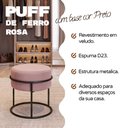 Ver imagem 2 de Kit 2 Puff Redondo Decorativo Estofado em Veludo Base Metálica Preta Cor Rosé