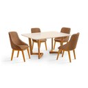 Ver imagem 3 de Conjunto Mesa Jantar 1,20m Off-White 4 Cadeira Verona Corino Caramelo Luxo
