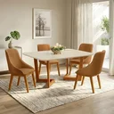 Ver imagem 1 de Conjunto Mesa Jantar 1,20m Off-White 4 Cadeira Verona Corino Caramelo Luxo