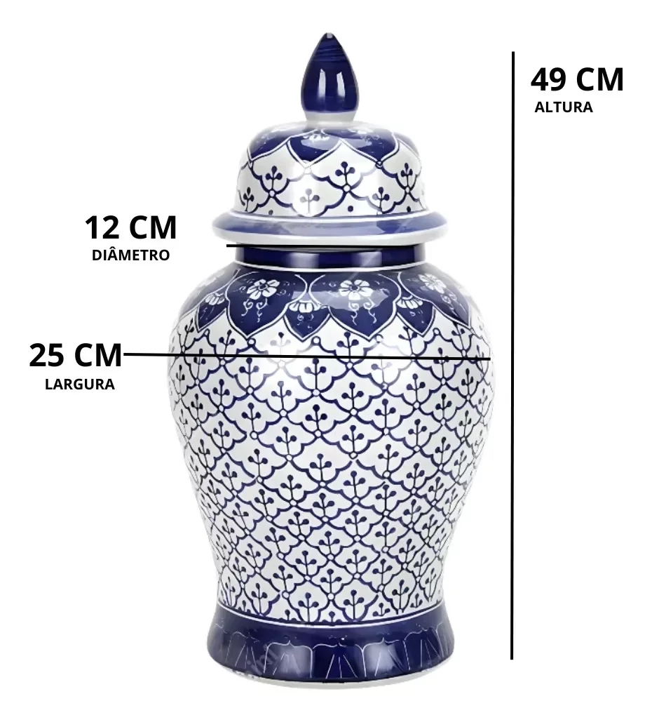 Vaso Decorativo Porcelana Classic Blue White Importado 49x25 - 7
