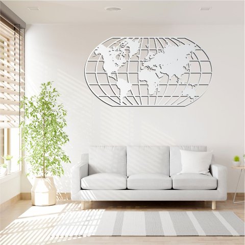 Quadro Decoração Vazado Mapa Mundi World Uno Branco 120x65