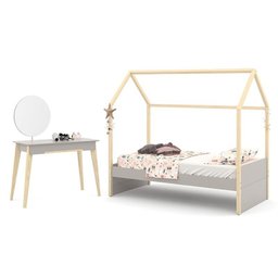 Jogo de Quarto Infantil Cama Kids Liv e Penteadeira Tifanny Cinza/Natural - Matic Móveis - 1 Jogo de Quarto Infantil Cama Kids Liv e Penteadeira Tifanny Cinza/Natural - Matic Móveis - 1