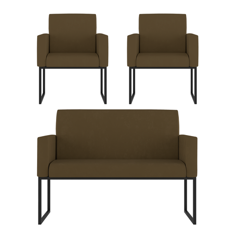 Kit Sofá 2 Lugares + 2 Poltronas para Recepção Sala Balaqui Cor:marrom