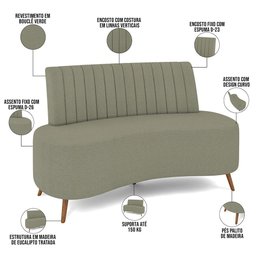 Sofá Chaise Living 2 Lugares 135cm para Sala Cayman K01 Bouclê Verde - 7